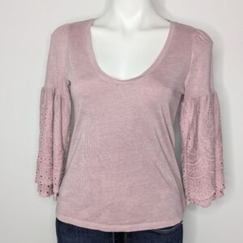 American Eagle Boho Eyelet Embroidered Quarter Sleeve Scoop Neck Top Purple S